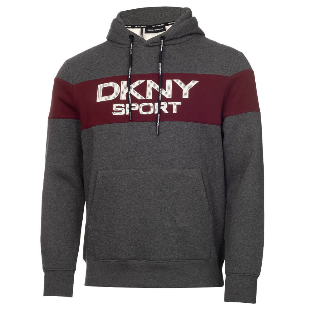 (S, Charcoal Marl) DKNY Mens 2021 South Street Breathable Colour Block Hoodie Soft Hoody