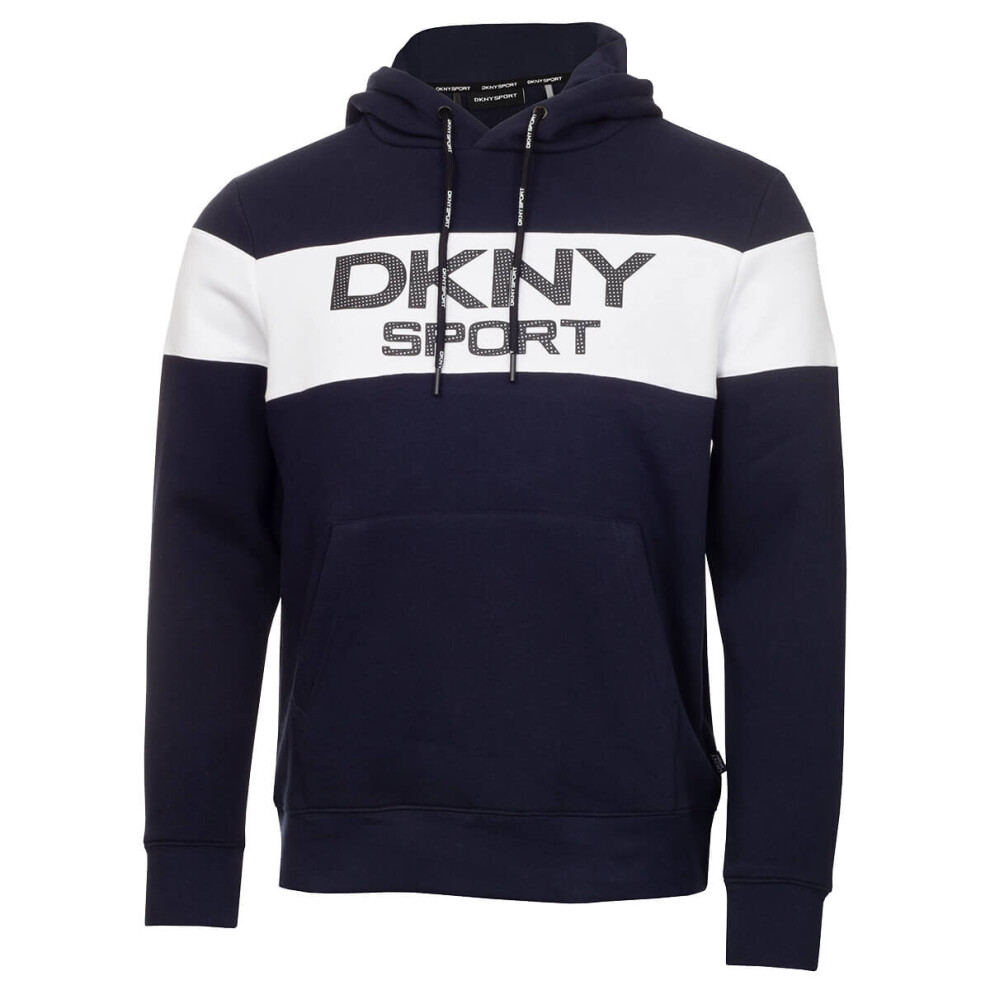 (S, Navy) DKNY Mens 2021 South Street Breathable Colour Block Hoodie Soft Hoody