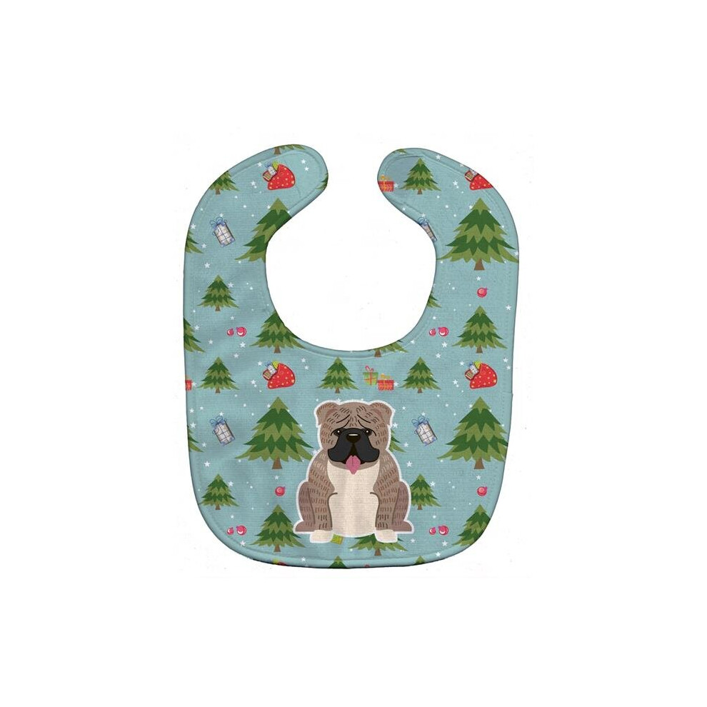 Christmas English Bulldog Brindle Baby Bib Grey Stationx