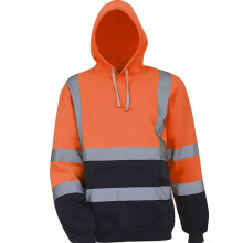 (Orange, L) Mens High Visibility Reflective Safety Sweatshirt Tops Work Hooded Jacket Coat