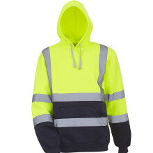 (Fluorescent Green, 3XL) Mens High Visibility Reflective Safety Sweatshirt Tops Work Hooded Jacket Coat