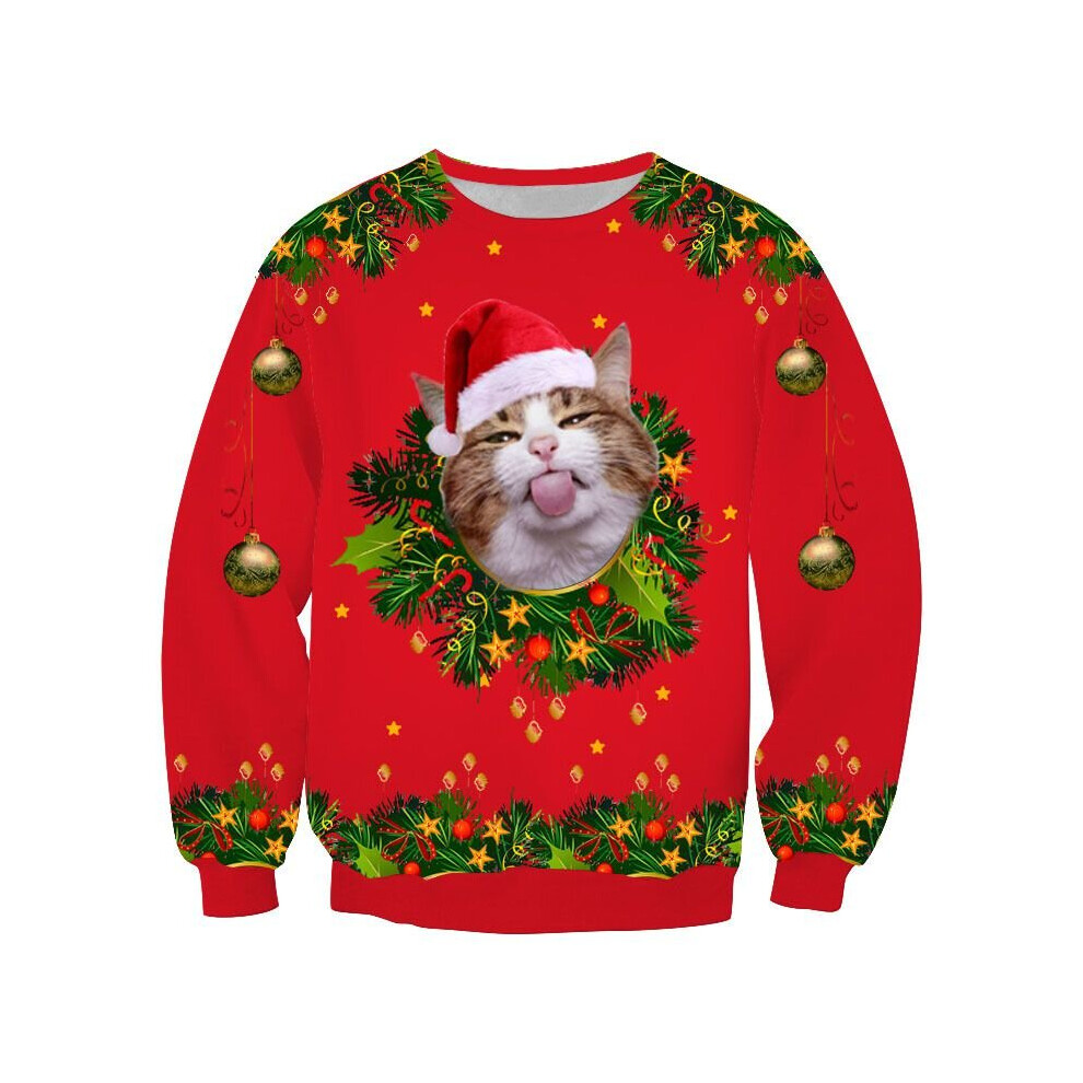 (Red Cat, S) Women Christmas Sweater Santa Claus Cat Dog Xmas Jumper Sweatshirt Pullover Top