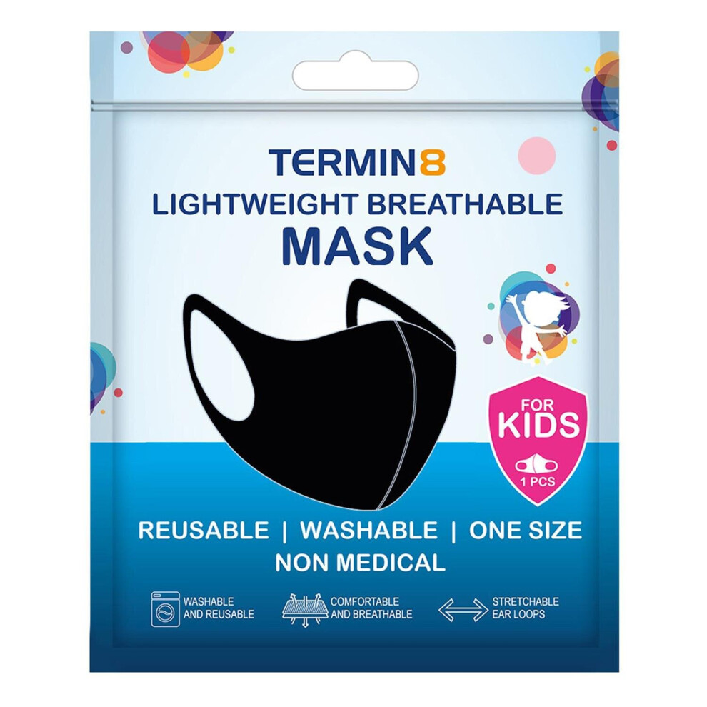 Termin8 Lightweight Breathable Reusable Face Mask For Kids - Black 5056184027383