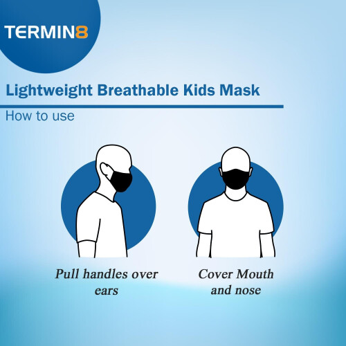 Termin8 Lightweight Breathable Reusable Face Mask for Kids - Black 2