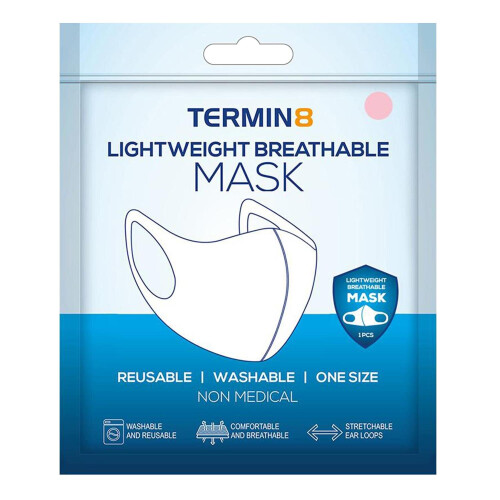 Termin8 Lightweight Breathable Reusable Face Mask for Adults - Pink 1