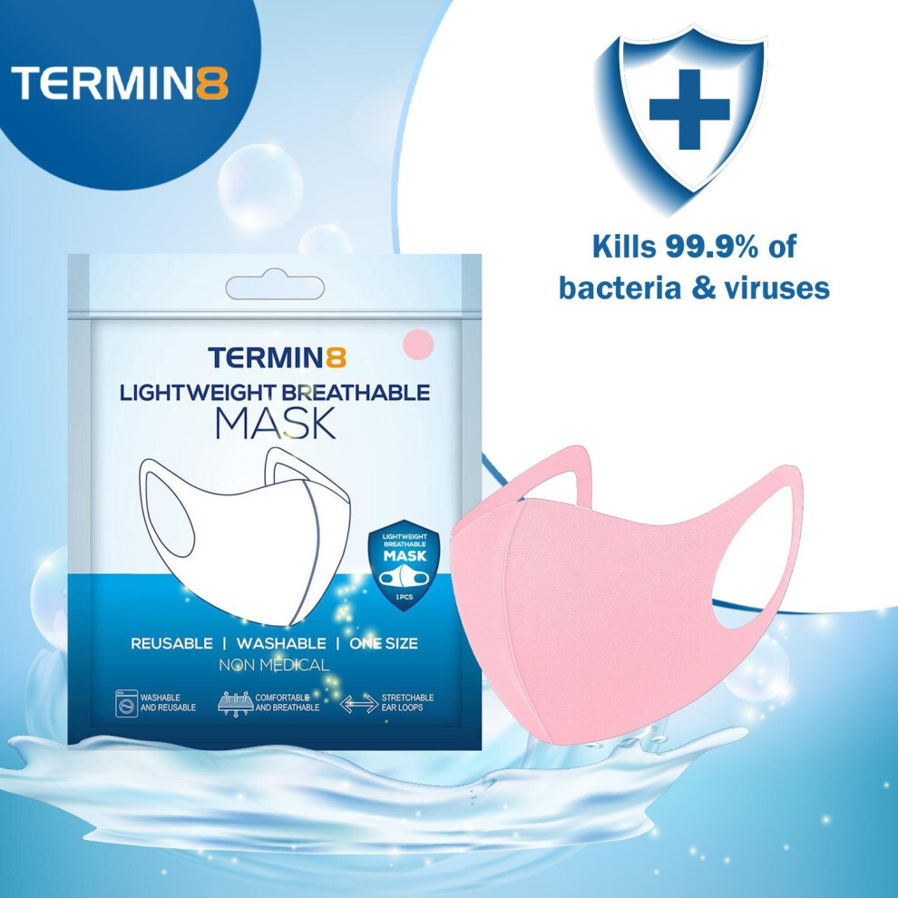Termin8 Lightweight Breathable Reusable Face Mask For Adults - Pink 5056184026188