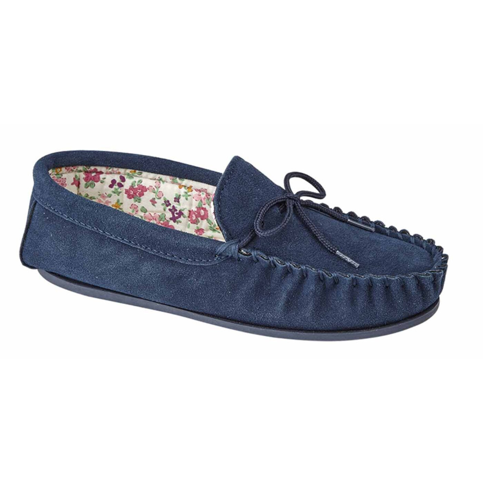 Mokkers Womens/Ladies Lily Suede Moccasin Slippers Navy 7 UK