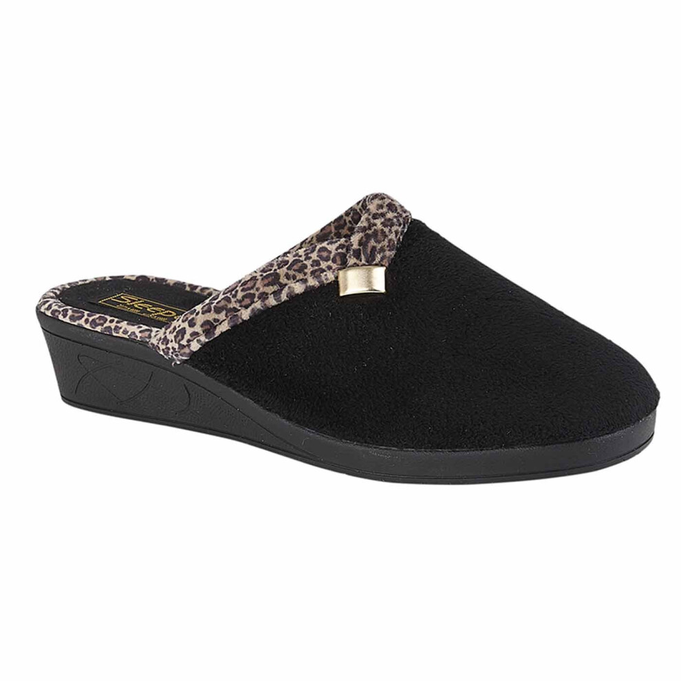 Sleepers Jackie Womens Wedge Slip On Mule Slippers Black 5 UK