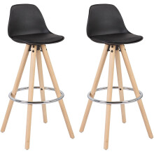 2X Bar Stools UK Kitchen Chairs Black with Wooden Leg Furniture Best