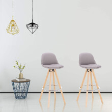 2X Grey Bar Stools UK Kitchen Chairs Light Grey with Wooden Leg Home