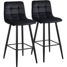 Velvet Black Bar Stools UK Kitchen Backrests Chairs Furniture Set of 2