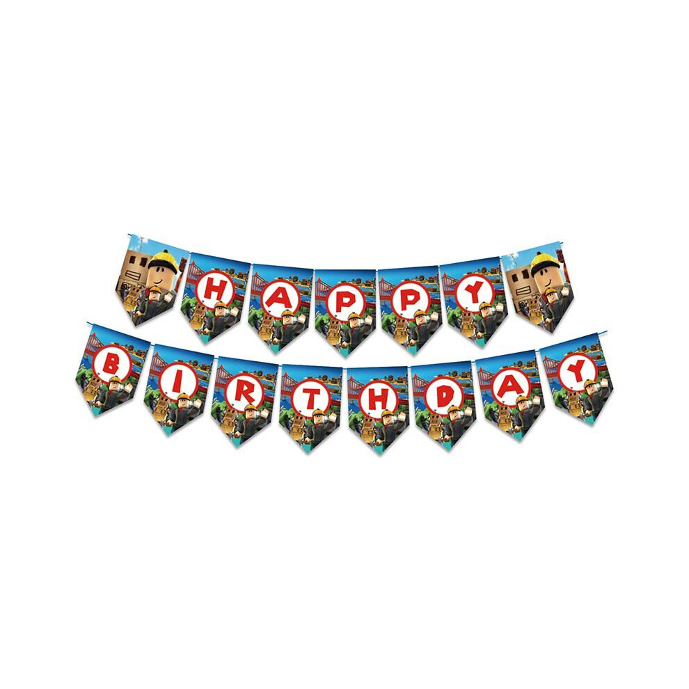 (1 Set Banner) Roblox Birthday Party Supplies Banner Balloons Cake Toppers Cupcake Decor Kit