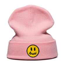 (Pink) DREW Justin Bieber Smiling face Solid Winter Knit Beanie Hip Hop Skullies Hat