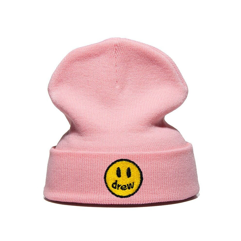 (Pink) DREW Justin Bieber Smiling face Solid Winter Knit Beanie Hip Hop Skullies Hat