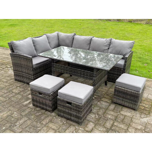 9 Seater Rattan Garden Corner Sofa Dining Sets Outdoor With Stools on OnBuy