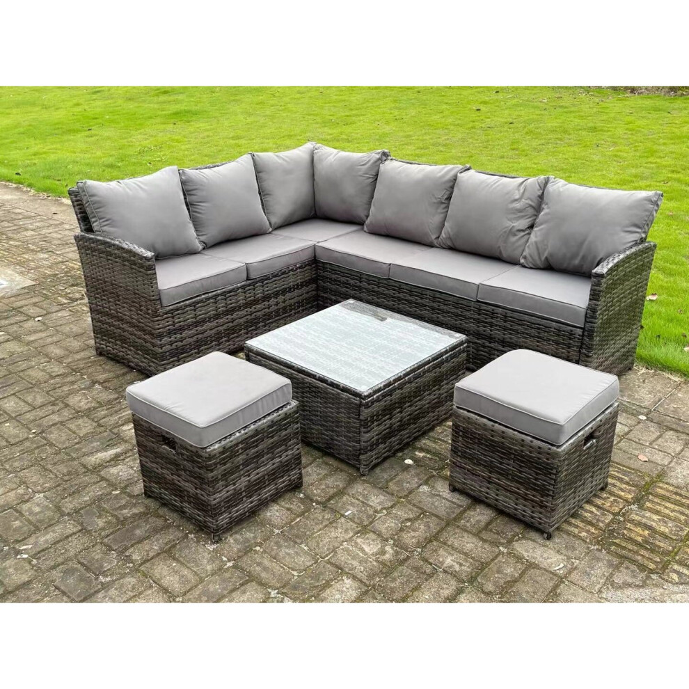 Fimous Unisex Dark Grey Outdoor Wicker Rattan Garden Furniture Reclining Chair & Table Dining Sets Seater Round Table In Size 4 - Image 2