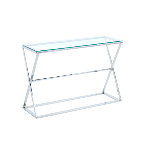 Living And Home Stainless Steel Glass Top Hallway Console Table 2