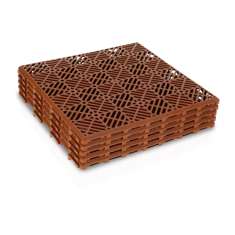 (Terracotta) 5 Pcs Outdoor Garden Weatherproof Slip Resistant Interlocking Instant Plastic Path Tiles