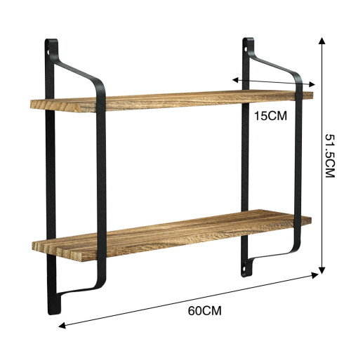 Living And Home 2 Tier Wood Floating Wall Shelf Display Bookshelf Storage Rack 2