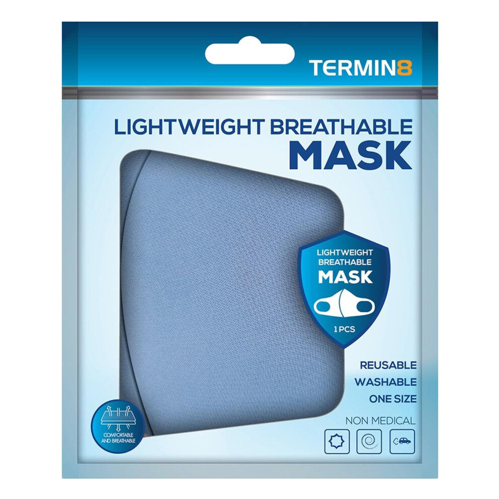 Termin8 Lightweight Breathable Reusable Face Mask For Adults - Lilac 5056184029042