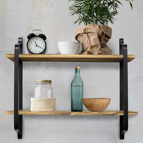 Living And Home 2 Tier Wood Floating Wall Shelf Display Bookshelf Storage Rack 1