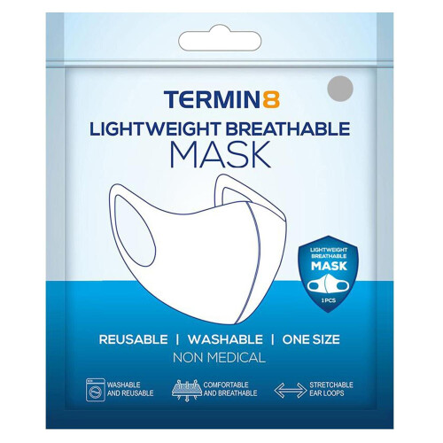 Termin8 Lightweight Breathable Reusable Face Mask for Adults-Grey 1