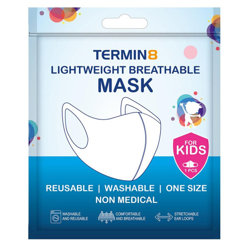 Termin8 Lightweight Breathable Reusable Face Mask for Kids - Pink 1