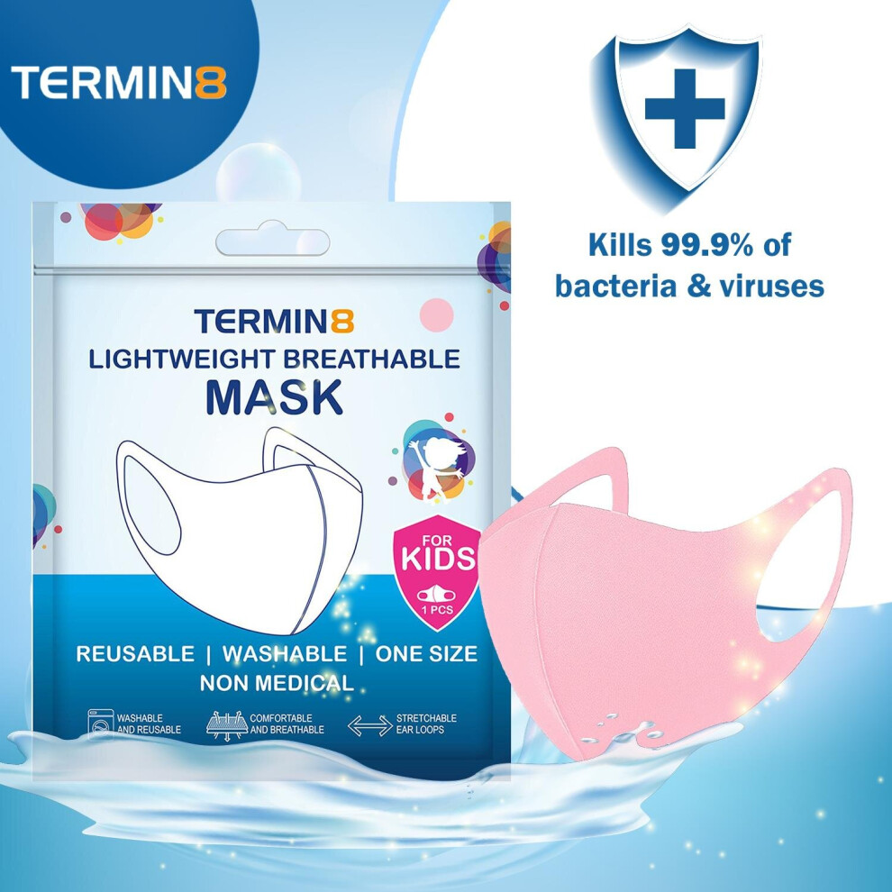 Termin8 Lightweight Breathable Reusable Face Mask For Kids - Pink 5056184027352