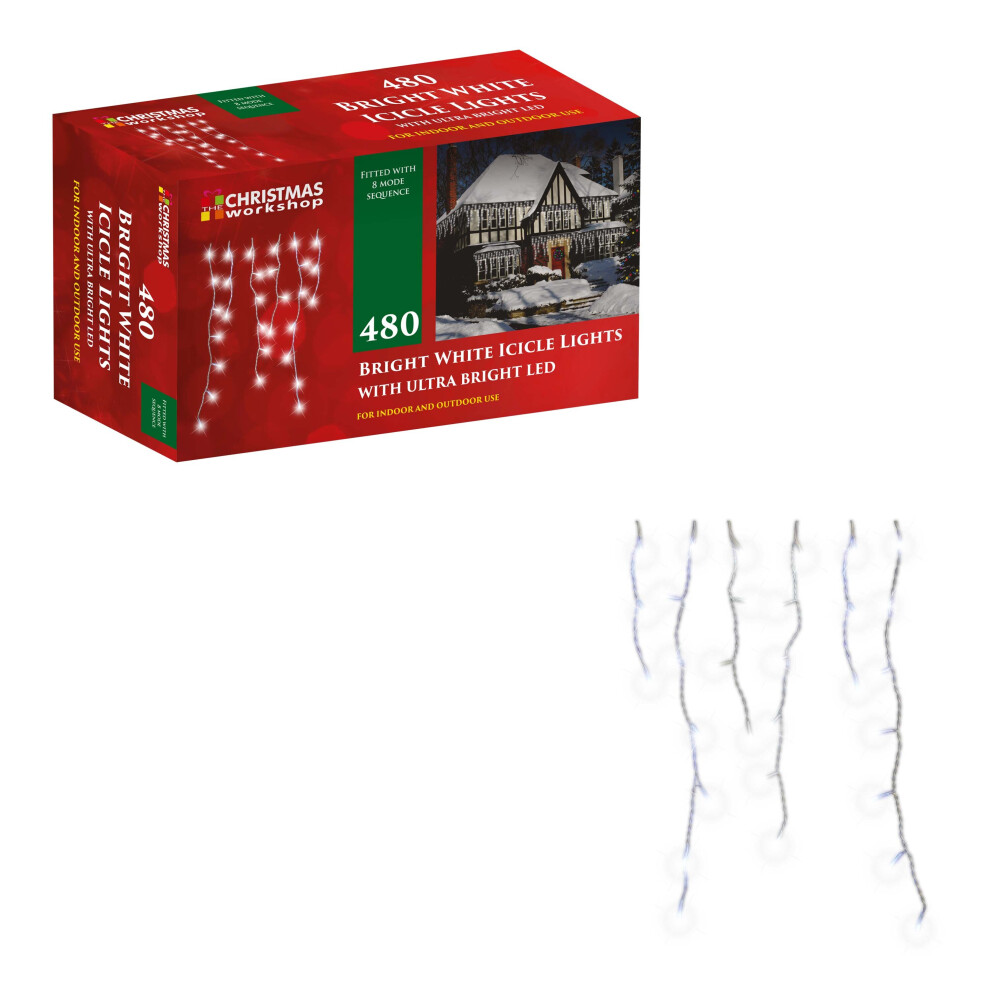 The Christmas Workshop 77520 480 Bright White Icicle LED Christmas Lights
