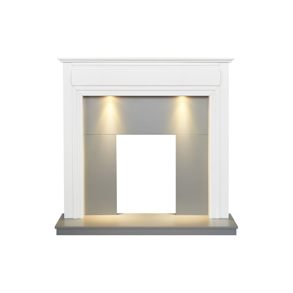 Adam Honley Fireplace in Pure White & Grey with Downlights, 48 Inch