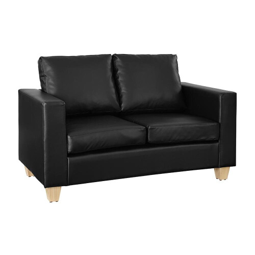 Faux Leather Sofa 2 Seater Cushioned Settee Modern Living Home Couch, Black