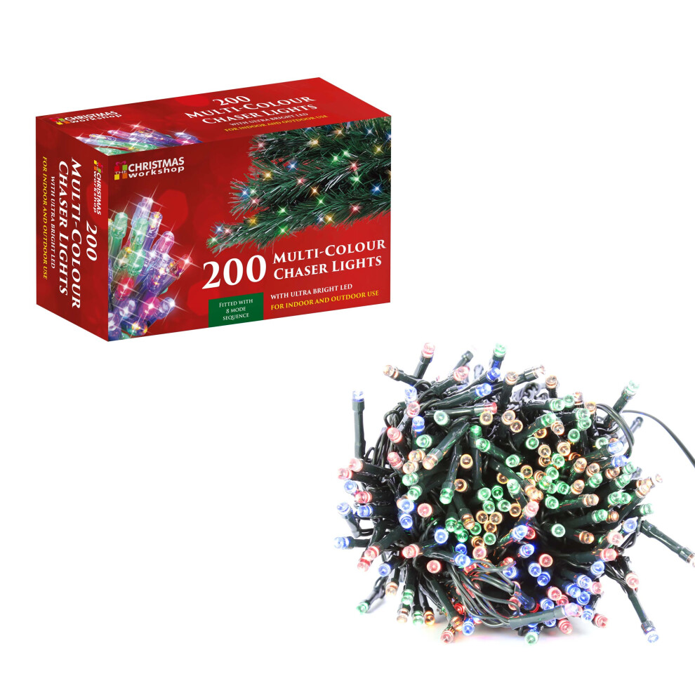 The Christmas Workshop 77490 200 Multi-Coloured LED Chaser Christmas Lights