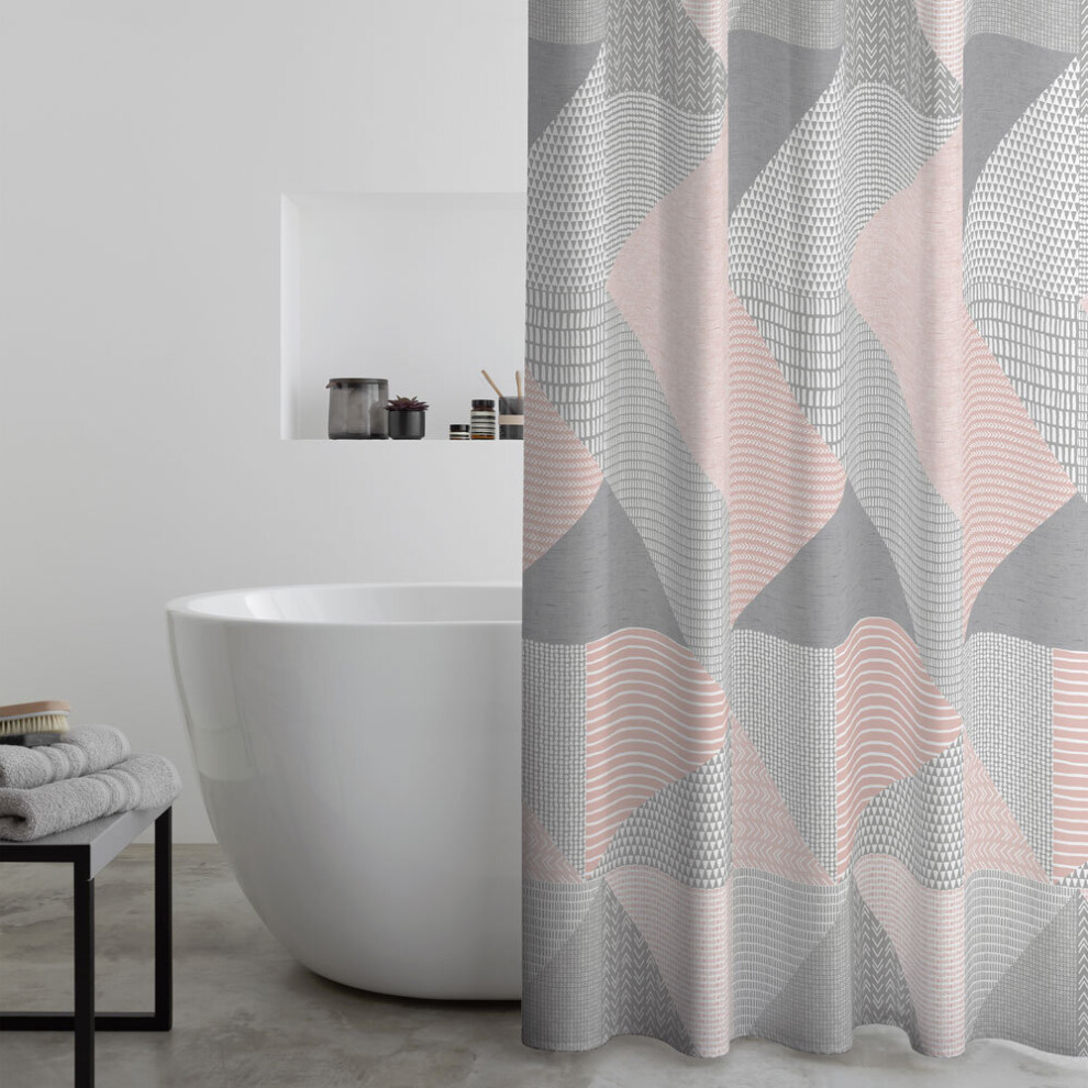 Catherine Lansfield Larsson Geo Polyester Shower Curtain, Blush