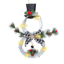 (Black White Grid) Snowman Christmas Xmas Door Window Decor Wreath Hanging Wall Garland LED Light