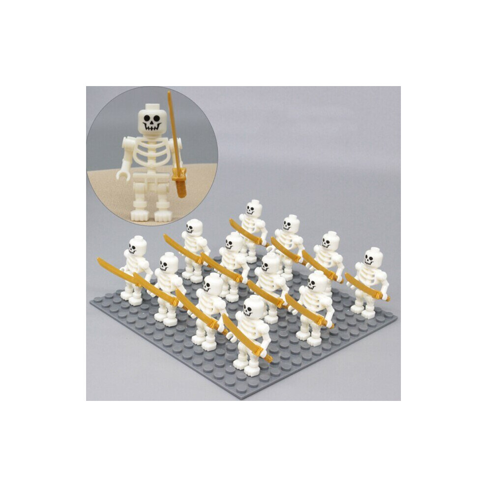 (WT) 12PCS Medieval Skeleton Building Block Minifigure Ninja Bones Minifiguration Army Skeleton Corps Toy