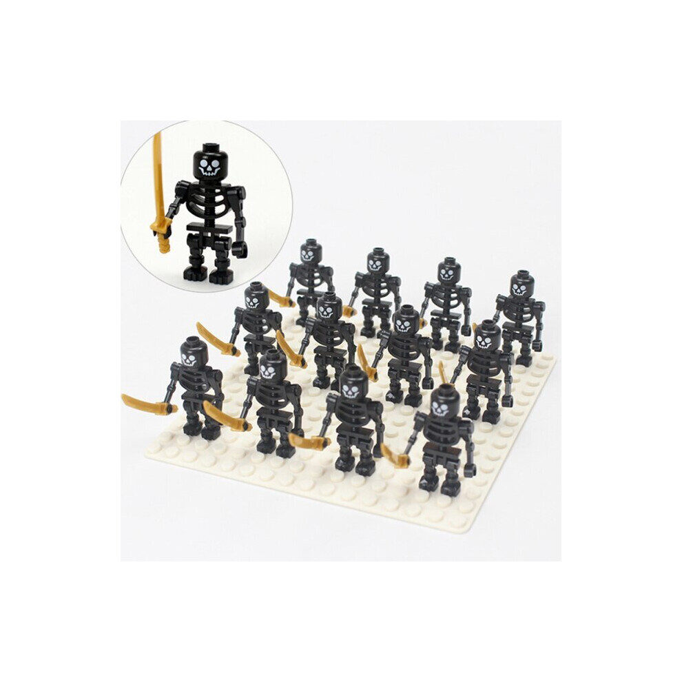 (BK) 12PCS Medieval Skeleton Building Block Minifigure Ninja Bones Minifiguration Army Skeleton Corps Toy