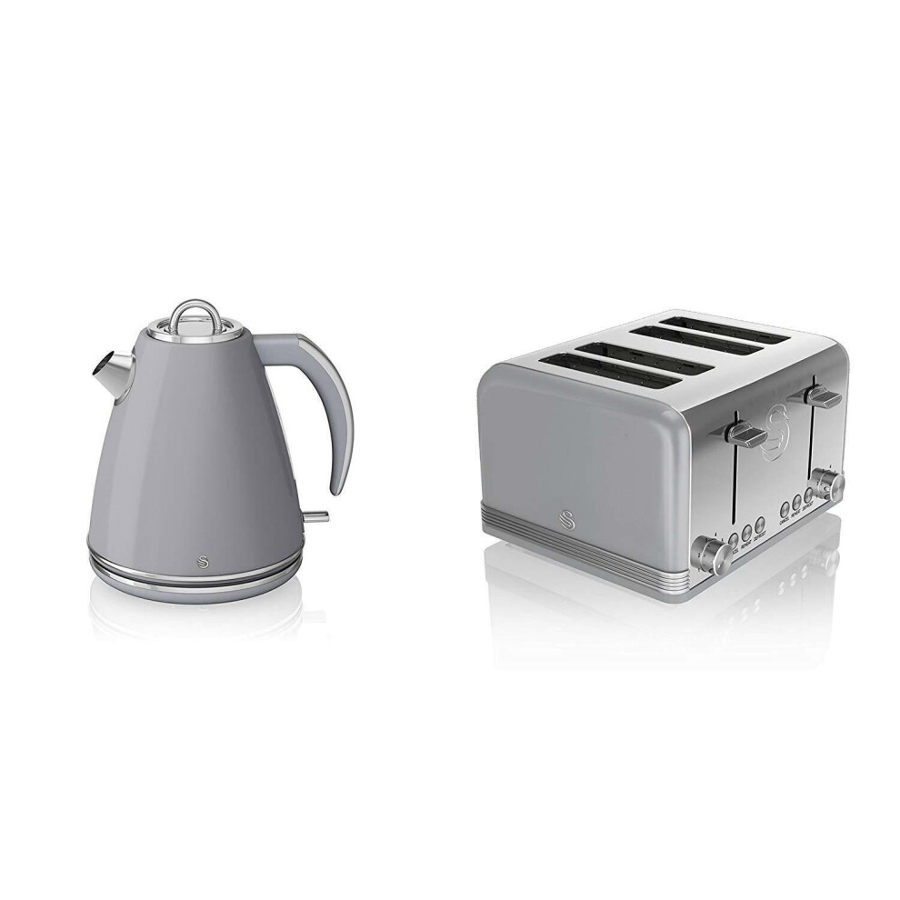 Swan Kitchen Appliance Retro 1.5L GREY Jug Kettle & 4 Slice Toaster Set