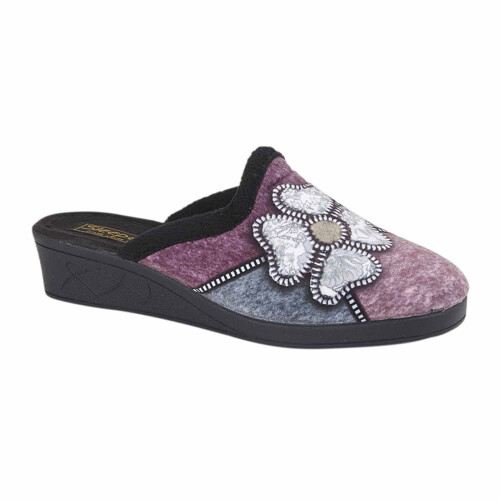 Sleepers Womens/Ladies Kimberly Flower Trim Mule Slippers Black Multi 6 UK
