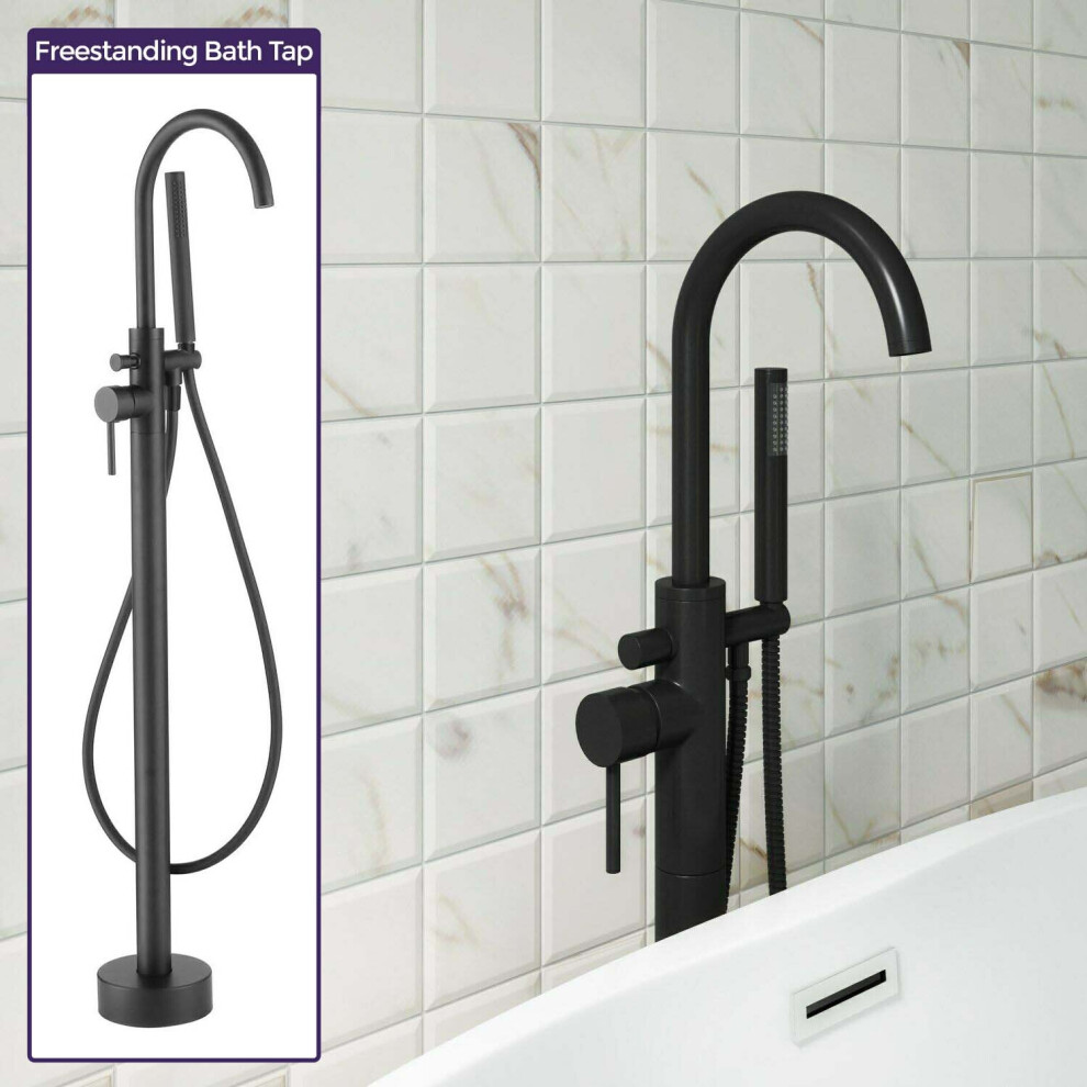 Floor Mounted Bath Shower Mixer Tap & Shower Kit Matte Black