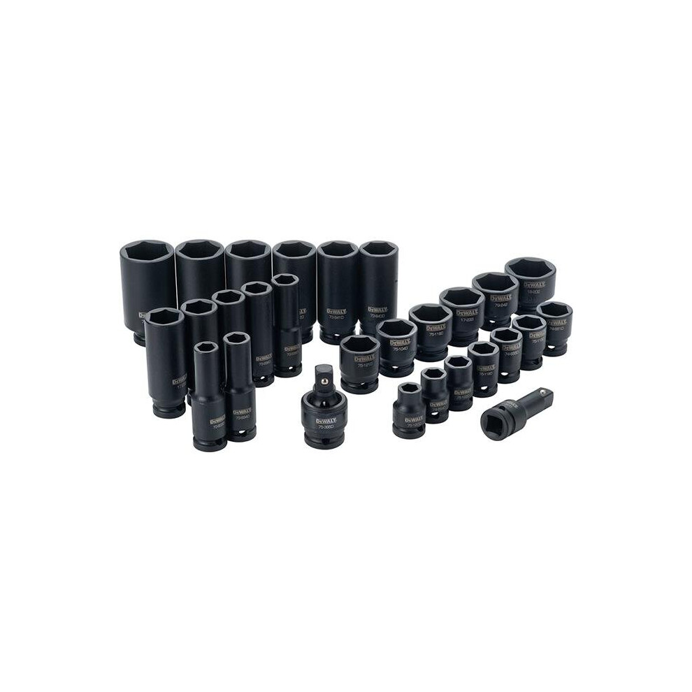 Dewalt - & Decker Dwmt19244 0.5 In. Drive Combination Sae Impact Socket Set - 28 Piece Black
