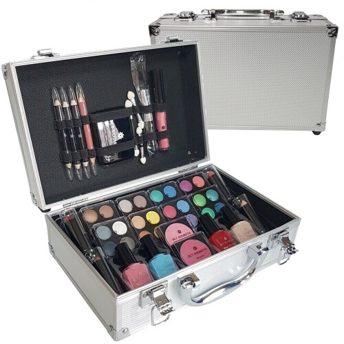 Silver Case and Beauty Cosmetic Set Makeup Storage Case Gift for Her