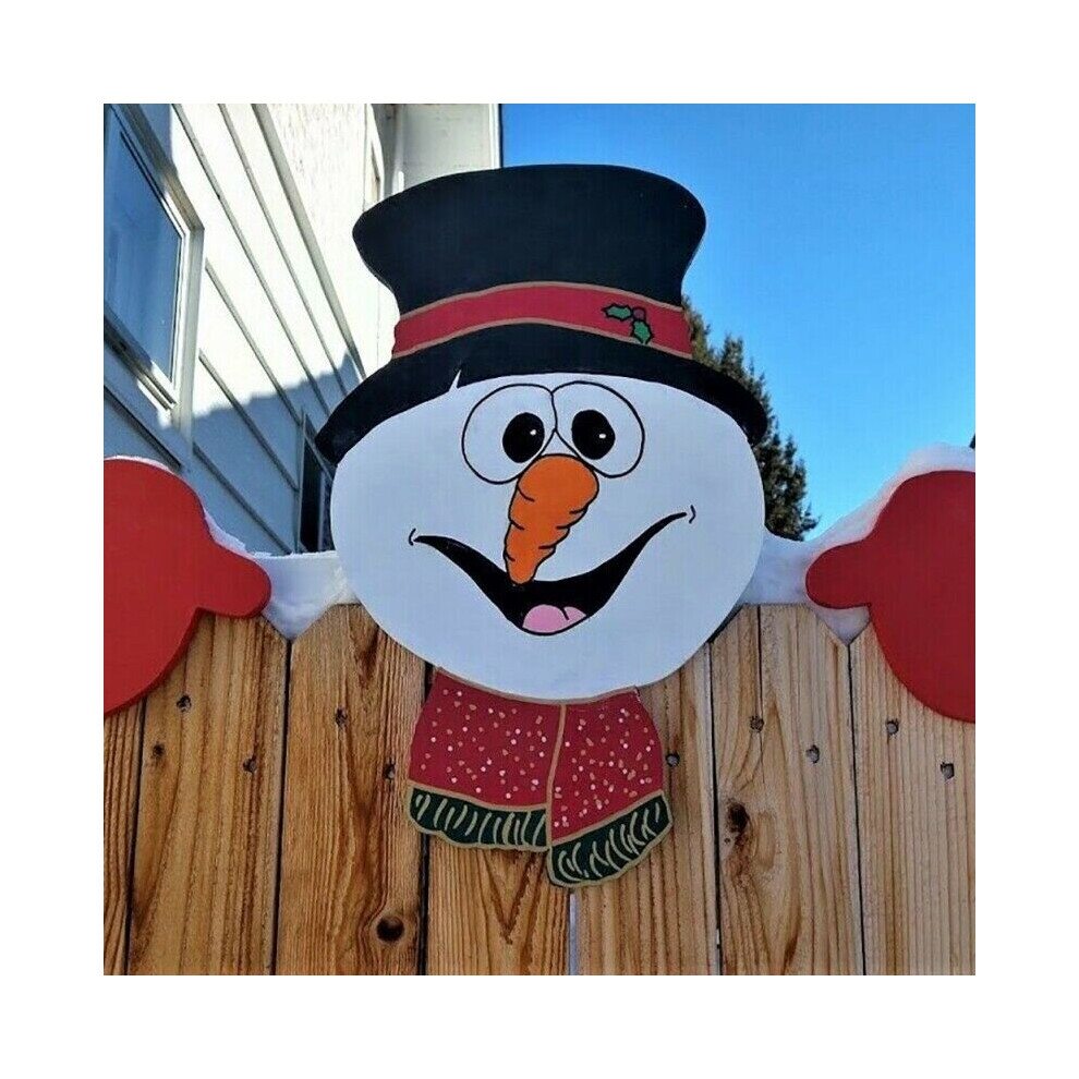 (Snowman) Christmas Garden Fence Peeker Santa Claus,Elk,Snowman Garden Xmas Outdoor Decor