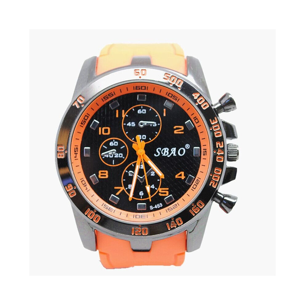 (Orange) Silicone Strap Luxury Sport Analog Quartz Modern Men Fashion Wrist Watch 
