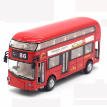 (Red) Sound Light 1:50 Metal Double-Decker Tour London City Bus Pull Back Car Kid Toy