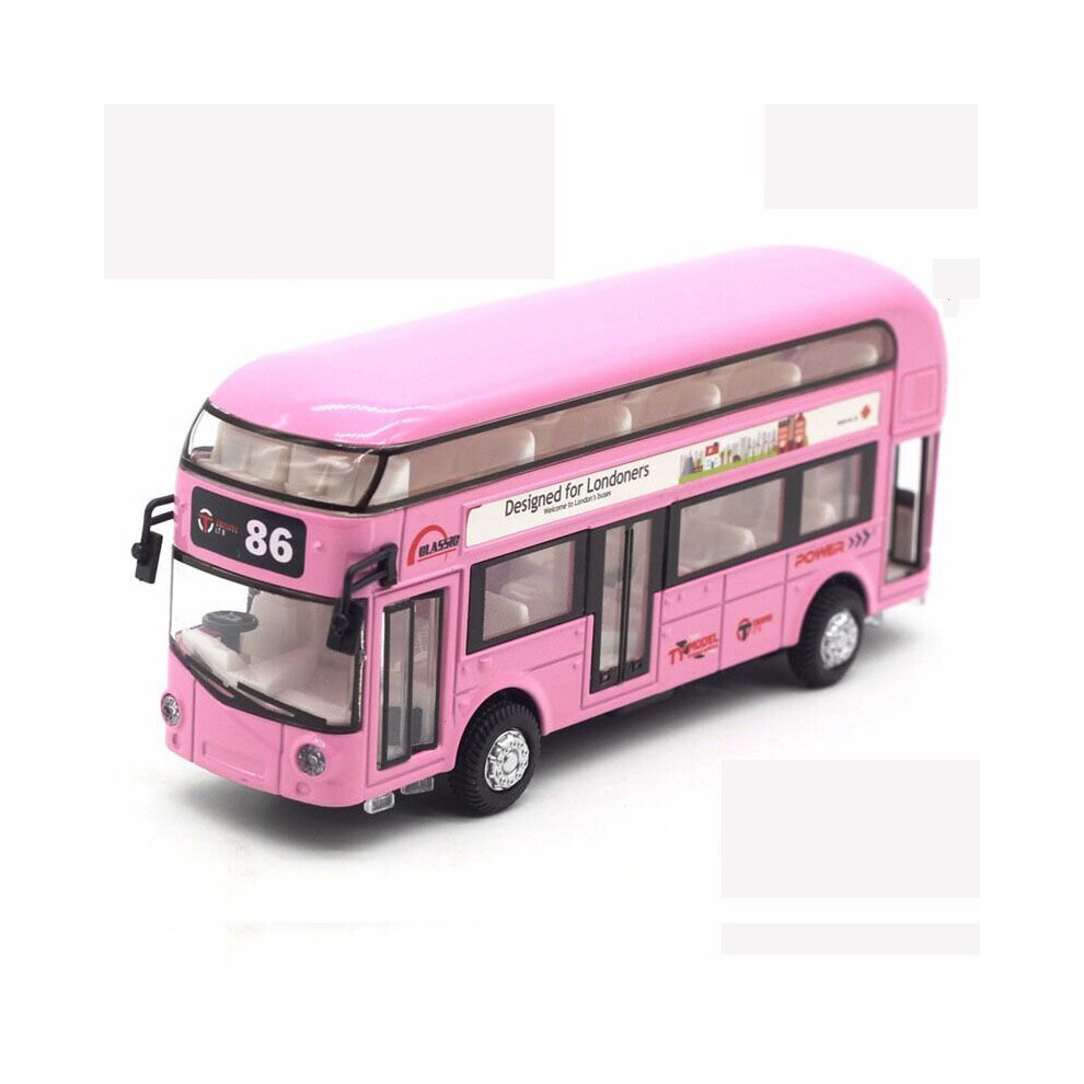 () Sound 1:50 Metal Double-Decker Tour London City Bus Pull Back Car Kid Toy Pink/Light