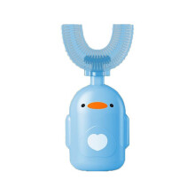 (Blue, Small) OOral cleaning with U-shaped silicone toothbrush for children 2-12 years old (10, one large and one small)