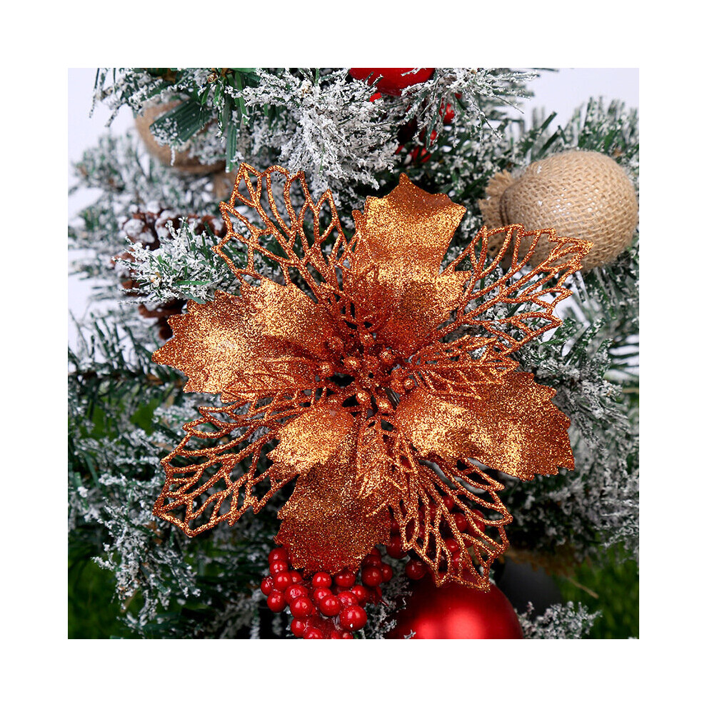 (Bronze) 20X Poinsettia Glitter Flower Christmas Tree Decor