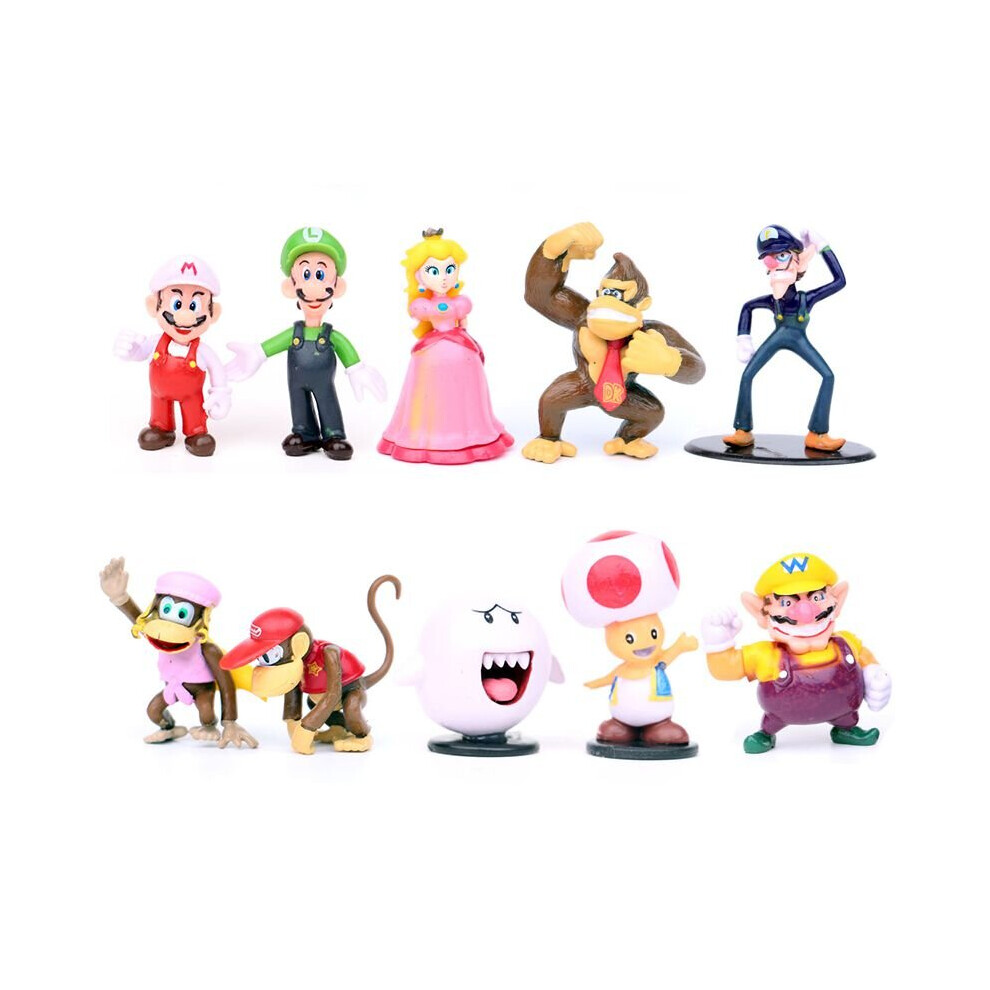 10Pcs Super Mario Bros Toad Wario Luigi Yoshi Bowser Kong Figures Gift Toy Peach