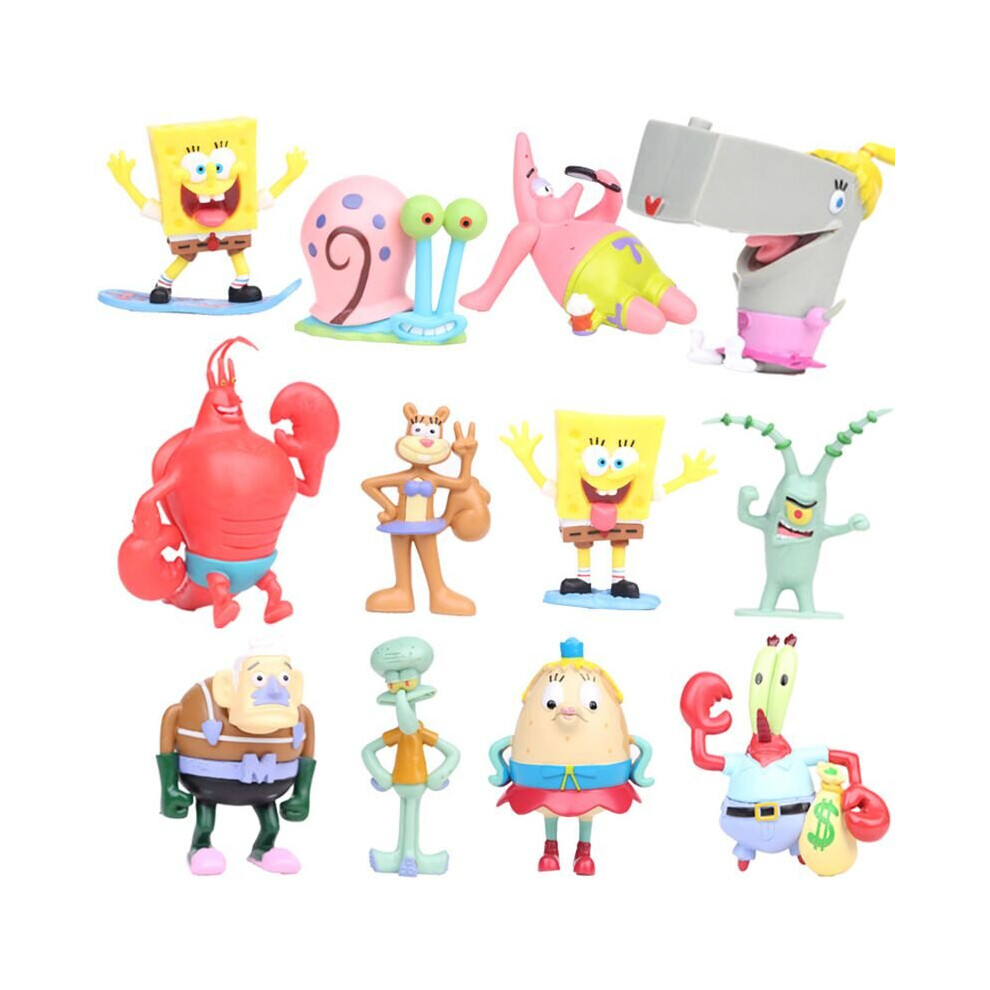 12pcs SpongeBob SquarePants Patrick Sandy Gary Action Figure Cake Topper Toys
