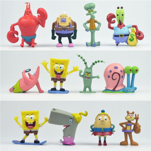 12pcs SpongeBob SquarePants Patrick Sandy Gary Action Figure Cake Topper Toys 2